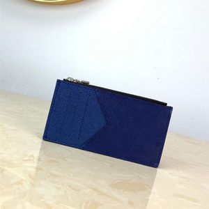 最高品質のブルーの本物の革張りジッパーカードホルダーボックスルクスリスデザイナーウォレットレディース財布クレジットショートメンズウォレット193S