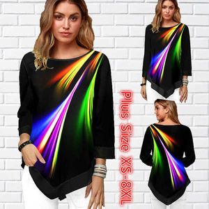 Kvinnors T-shirt 2022 Kvinnors Casual Rainbow Print T-shirt Femme Summer Tops Tre Quater ärmar Asymmetriska Hem Loose Print Round Neck Pillover T230104