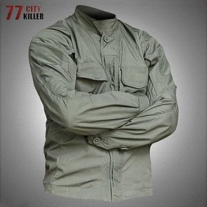 Outdoor Jackets Hoodies Military Shirt Jackets Men Spring Autumn Outdoor Multi-pocket Quick Drying Jacket Mens Army Waterproof Long Sleeve Tactical Coat 0104