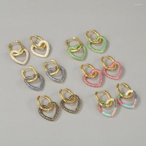 Hoop Earrings Fashion Black Blue Heart Women Vintage Cubic Zircon Bling Copper Geometric Gold Color Earring Jewelry Wholesa