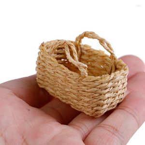 Decorative Figurines Mini 1/12 Cute Dollhouse Rattan Frame Hand-woven Vegetable Food Basket Dolls Miniature Decoration