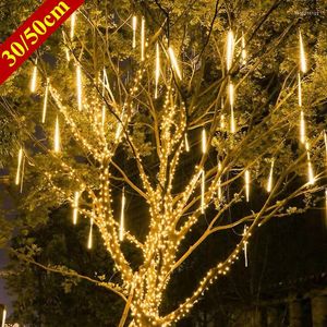 Saiten 8-Röhren-LED-Meteorschauer-Regen-Feen-Lichterkette, wasserdichte Außenlichtgirlande, Weihnachtsdekoration, Straßengarten, 30 cm