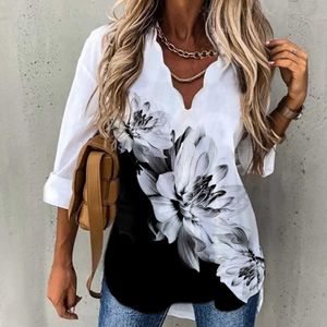 Kvinnors t-shirt Autumn Winter 2022 Women's New Long Sleeve Printed Pullover Wavy V Neck Tee Shirt Top Women Casual Loose Pullover Blus T-shirt T230112