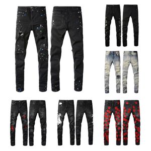 Herren-Jeans, Herren-Designer-Jogginghose, elastische Hose, Used-Look, zerrissen, schmale Passform, Motorrad-Biker-Denim für Herren, schwarz, perforierter Stickerei-Patch