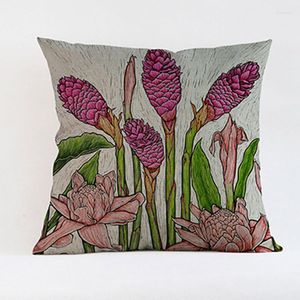 Pillow Vintage Flower Tropical Plants Leaves Cover Cotton Linen Decorative Pillowcase Chair Seat Square Home Decor