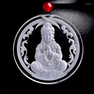 Hänge halsband finvit naturlig kristall hand snidad guanyin buddha hängen tröja kedja halsband tur för kvinnor män välsigna smycken