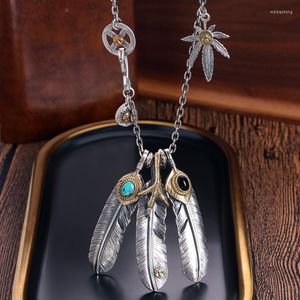 Pendant Necklaces RD Takahashi Goro Style Natural Turquoise Feather Necklace Women's Men's Too Angle Chain Set Sweater Couple