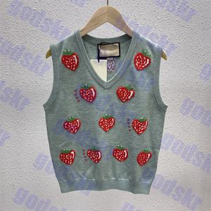 Erdbeer-Pullover, Tanktops für Damen, V-Ausschnitt, Strickwaren, Camis, Buchstaben-Logo-Westen, Laides-Pullover