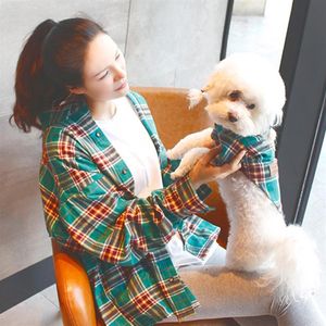 Katoen chihuahua zomer ademende geruite shirt eigenaar-puppy bijpassende kleding huisdierkleding voor kleine honden huisdieren kleding xs-xxl t2228f