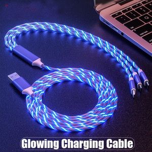 3 in 1 USB Charger Cable For Mobile Phone Micro USB Type C Charge 1.2M Smart Phone Charging LED Streamer Glow Flowing Cord
