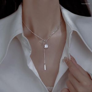 Kedjor Square Crystal Silver Color Pendant Necklace For Women Charms Fashion Geometric Rhinestone Female Vintage Jewelry 2023
