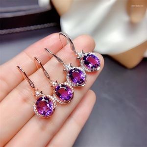 Dangle Earrings BLACK ANGEL 925 Silver Mysterious Purple Fire Drop For Women Amethyst Gemstone Jewelry Gift