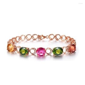 Link Bracelets Ociki Rose Gold Color Cubic Zirconia CZ Oval Colourful Crystal Bracelet Bangle For Girl Women Gift Drop Wholesale