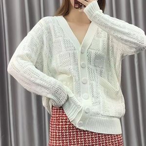 Designer Luxury Quality Hollow Out Knits Cardigan Fashion White Loose Outer Knit Cardigan
