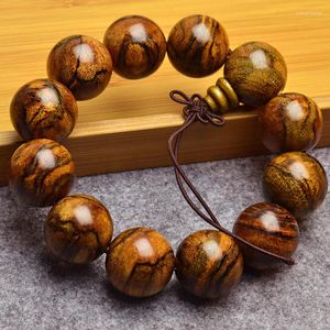 Strand Authentic Flowers Qi Nan Wooden Bracelets Buddha Beads Tiger Pattern Incense Wood High Density Lucky For Men Hand String Jewelry