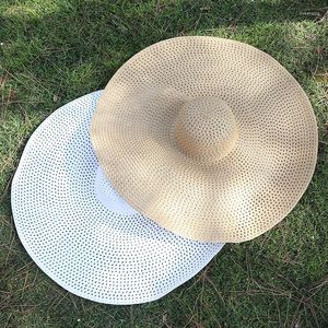 Szerokie czapki po brzegi 25 cm duży duży kapelusz plażowy Kobiety 2023 Summer Cap Słońce Składane puste oddychane damskie słomę UV