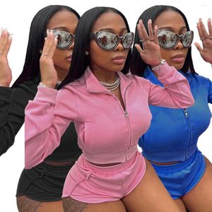 Women's Tracksuits Autumn Winter Woman Casual Tracksuit Long Sleeves Coat Zipper Turn Down Neck Solid Shorts Sexy Club Sport Two-piece Set
