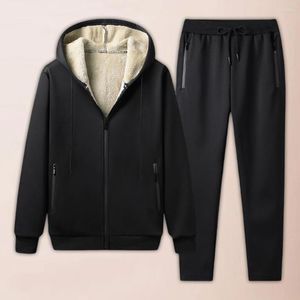 Men's Tracksuits 1 Set Casual Sweatshirt Sweatpants Winter Jacket Pants Long Sleeve Zipper Pockets Hoodie Warm