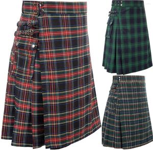 メンズスーツメンズスコットランドタータンキルトカジュアル格子縞のベルトプリーツマン用の秋のズボンスカートのための二国間レトロツーリング服
