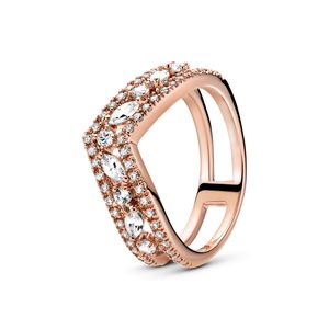 Rose Gold Marquise Double Wishbone Ring med originalbox för Pandora Real Sterling Silver Women Girls Wedding Jewelry Cz Diamond Girlfriend Gift Engagement Rings