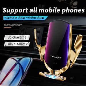 R2S Automatisk Clamping Car Mount Wireless laddning 10W Magic Clip Holder för iPhone Samsung All mobiltelefonladdare