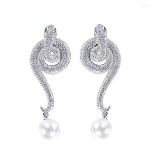 Boucles d'oreilles pendantes Design de mode de luxe Micro pavé serpent CZ cristal Long pour les femmes avec des pierres de Zircon réglage SE08