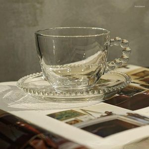 Wine Glasses Medieval Transparent Glass Bead Handle Cup French Coffee Dish Milk Water Girl Heart Simple