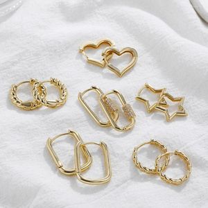 Hoop Earrings 3pairs Small Geometric Star Heart Set For Women Gold Color Twist Chain Huggies Ear Buckle Statement Jewelry