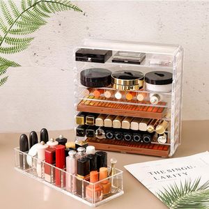 Storage Boxes Clear Acrylic Makeup Organizer Box Women Powder Lipstick Eye Shadow Display Stand Holder Cosmetic