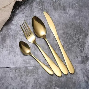 ゴールドカトラリースプーンフォークナイフティースプーン100pcsマットゴールドステンレス鋼食品銀製品食器用品