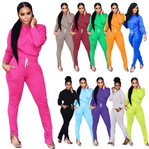 Partihandel Tvådelar Set Women Tracksuits Fall Winter Outfits Solid Pullover Hoodie and Split Pants Sportwear Outwork Sweatsuits Outdoor Jogger Suits 8641