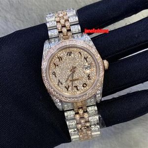 Arabiska digitala graderade diamantklockor Bi-Rose Gold Diamond Diamond Men's Wrist Watch Kalender Automatisk mekanisk Watch195U