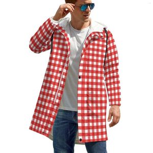Heren Trench Coats Rood en Wit Plaid Wind Break Men Classic Gingham Outdoor Street Wear Custom Autumn Jackets Casual Clothing Plus Size 6xl