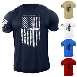 Men's One Nation Under God USA Flag T Shirt American Patriotic 100% Cotton