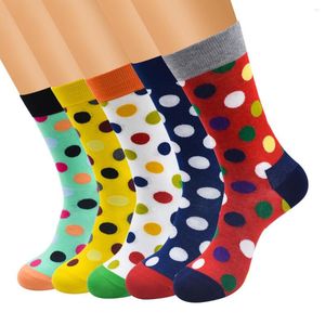 Men's Socks 1pair High Quality Mens Happy 13 Colors Hip Hop Dot Men Combed Cotton Calcetines Largos Hombre