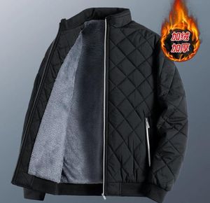 Autumn Winter Bomber Jacket Men Diamond Pattern Fleece fodrade Casual Fashion Clothing New Slim Fit Coat