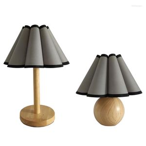 Table Lamps Simple Designs Cloth Wood Lamp With 3 Color Bulb Japan Style Gray Fabric Bedside Desk For Home Living Room Bedrooms