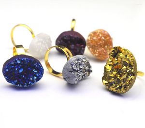 Bröllopsringar Natural Electricating Crystal Druzy Finger Ring Charm Golden Gold Plating Minerals Geode Gem Stone For Women 2023