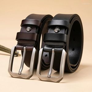 Belts Bison Denim Vintage Genuine Leather For Men's High Quality Buckle Jeans Cowskin Business Cowboy Waistband And Gift Box