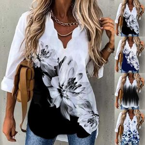 Kvinnors t-shirt Autumn Winter 2022 Women's New Long Sleeve Printed Pullover Wavy V Neck Tee Shirt Top Women Casual Loose Pullover Blus T-shirt T230104