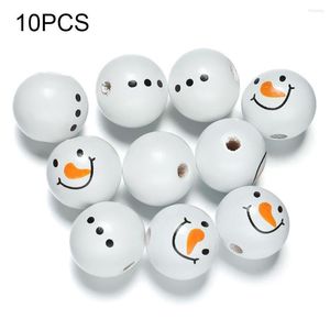 Christmas Decorations 10Pcs Round Decor DIY Party Snowman Wooden Bead Winter Craft