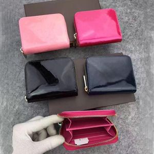 Hela patentl￤der Shinny Short Wallet Fashion H￶gkvalitativ original Box Coin Purse Women Wallet Classic Zipper Pocket286o