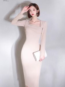 Sukienki swobodne wiosna jesień kobiety eleganckie midi bodycon ubiór biura impreza vestidos koreański styl szczupły ubrania