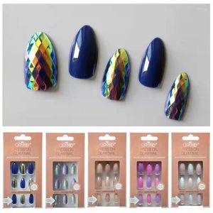 False Nails 24Pcs/set Stiletto Fake Fish Scale Gleaming Effect Finished Adhesive Patch Press On Nail Tips Ladies DIY Beauty