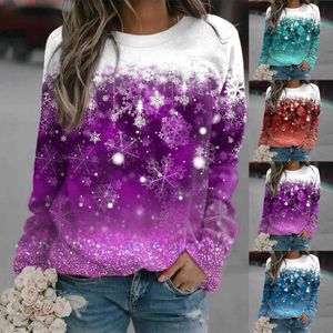 Women's T-Shirt 2022 Autumn Winter Women's Top Christmas Snowflakes Printed Sweatshirt Lady Casual Loose Pullover Round Neck Long Sleeve T-shirt T230104