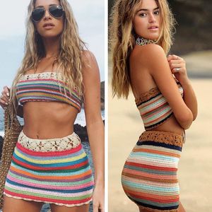 Women's Swimwear 2-piece Crochet Beach Dress Bohemian Wind Sexy Swimsuit Web Celebrity With A Recreational Strip Bikini Cover Up