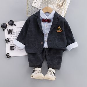 Autumn Children Baby Creating Kids Boys Jackets Plaid Suit de manga comprida calças de camiseta 3pcs/set Toddler Fashion Cotton Clothing Infant