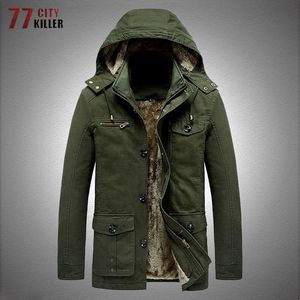 Outdoor Jackets Hoodies Military Thicken Warm Jackets Men Winter Fleece Outdoor Hooded Parka Coas Mens Cotton Washed Mid-length Cargo Tactical Jacket 0104