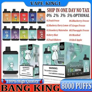 best selling Original Bang King Puff 8000 Disposable Rechargeable Vape Pen Device E Cigarette 650mah 15ml Cartridges pod Mesh Coil 10 Flavors Vaporizers 8K with Lanyard 0% 2% 3% 5%
