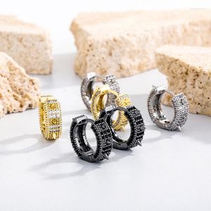 Hoop Earrings 1 Pair 2 Pieces Hip Hop Claw Set CZ Stone Bling Out Rivet Spike Round For Women Men Unisex Rapper Jewelry Gift